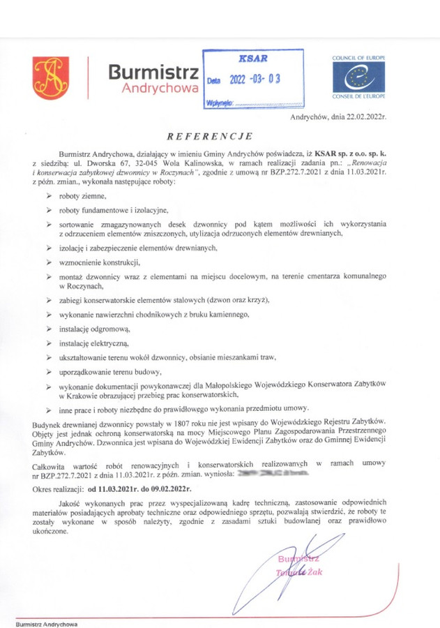 Przeniesienie, rekonstrukcja, konserwacja, dzwonnica Lubnów gm. Pokój, woj. opolskie