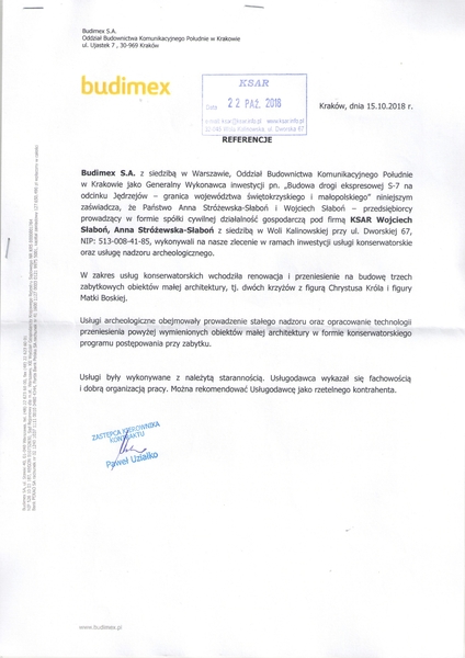 Przeniesienie, rekonstrukcja, renowacja figury MB. i krzyże, nadzór archeologiczny